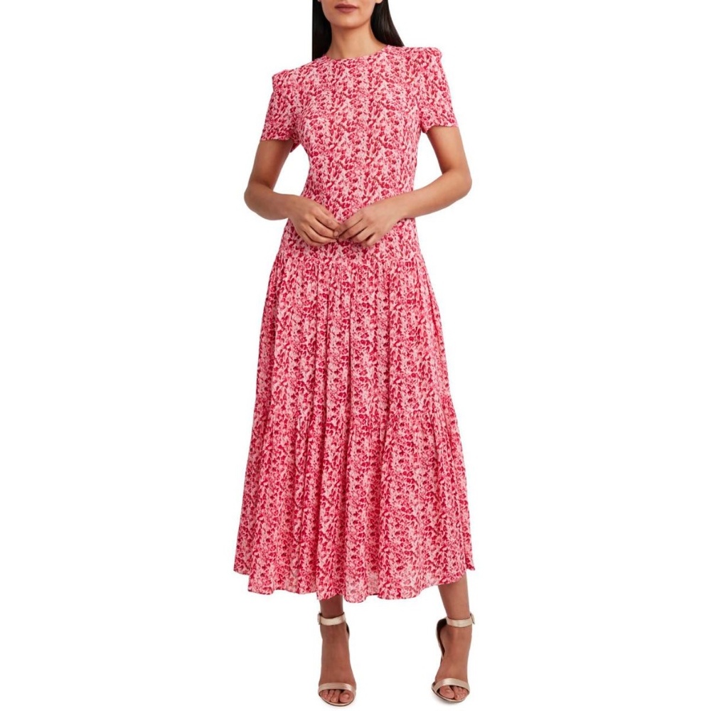 BCBG Max Azria Lylah Women's Floral Print Drop Waist Short Sleeve Midi Dress